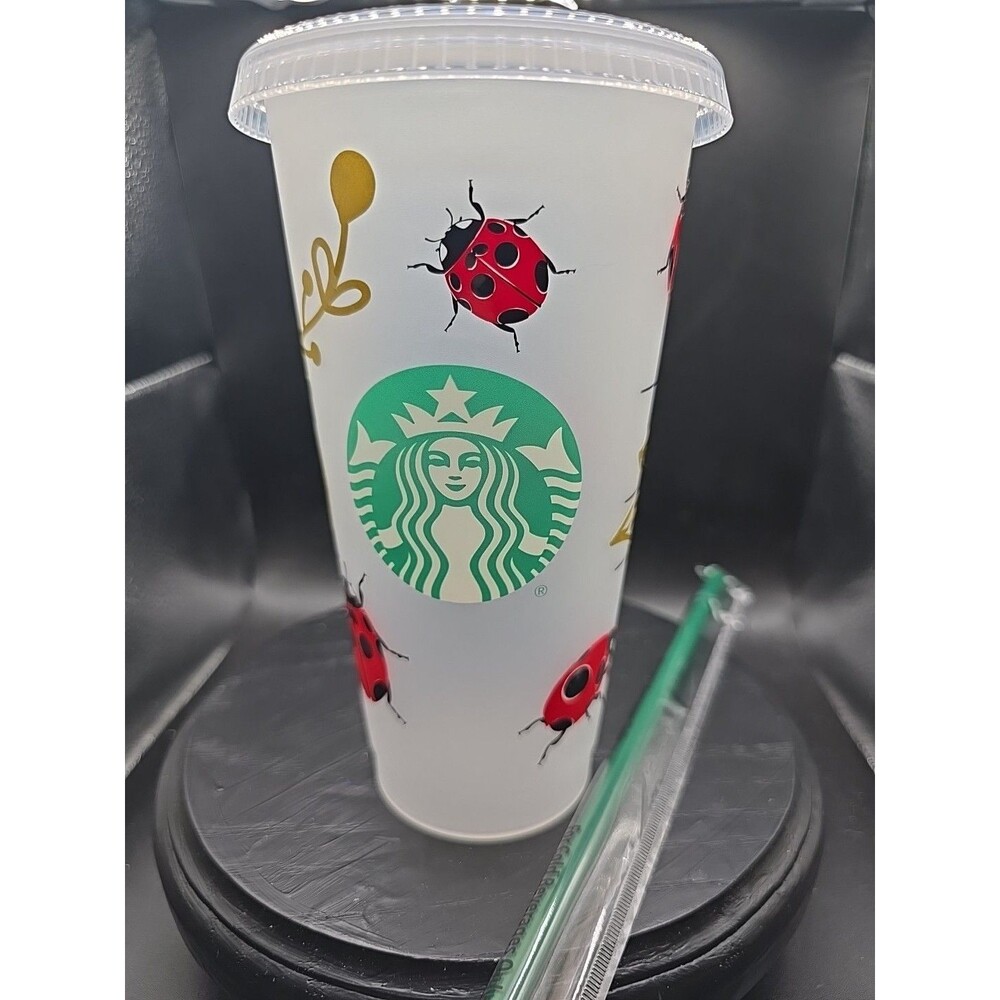 NEW Custom Starbucks Reusable Cold Cup Tumbler 24oz Venti LADYBUGS! OOAK